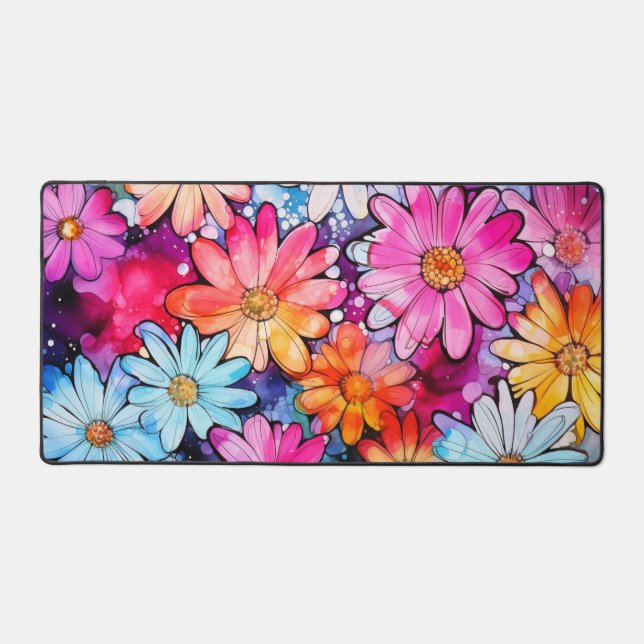 Cute Colourful Abstract Flower Illustration Desk Mat (Front)