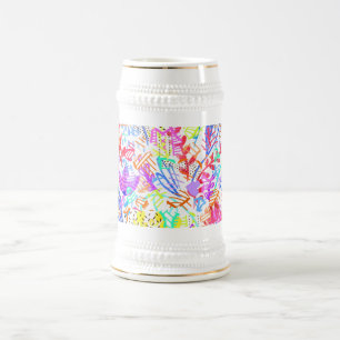 Cute colourful abstract flowers patterns beer stein