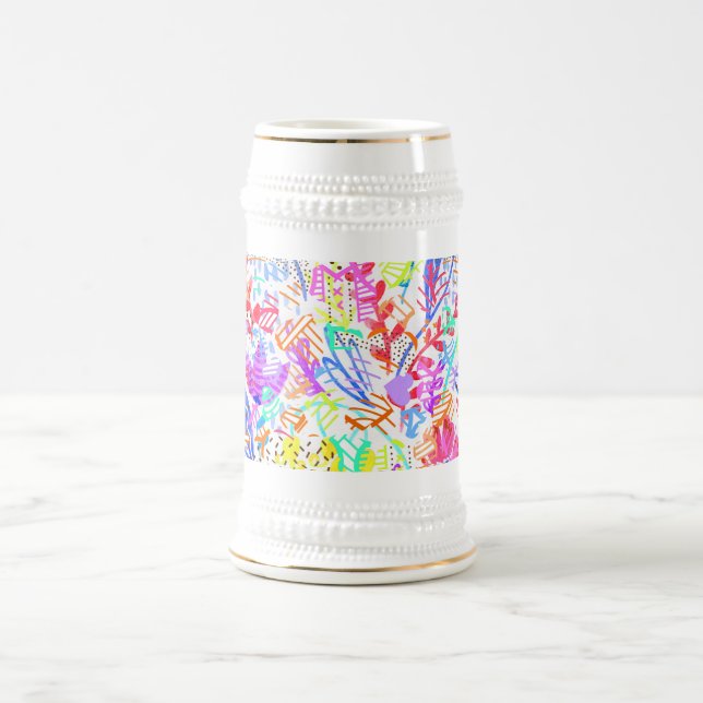 Cute colourful abstract flowers patterns beer stein (Center)