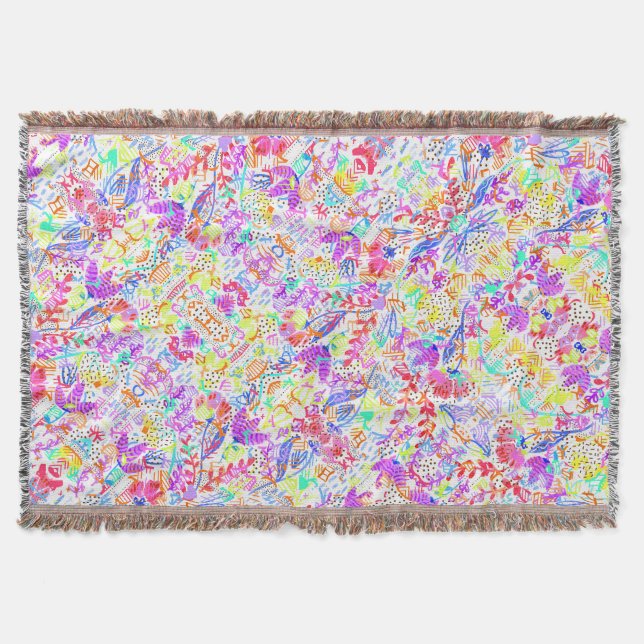 Cute colourful abstract flowers patterns throw blanket (Front)