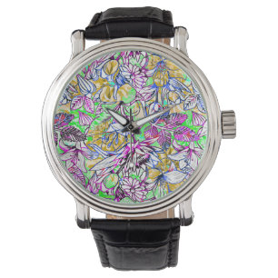 Cute colourful abstract flowers watch