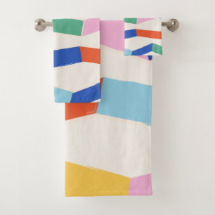 Cute Colourful Abstract Geometric Chevron Pattern Bath Towel Set