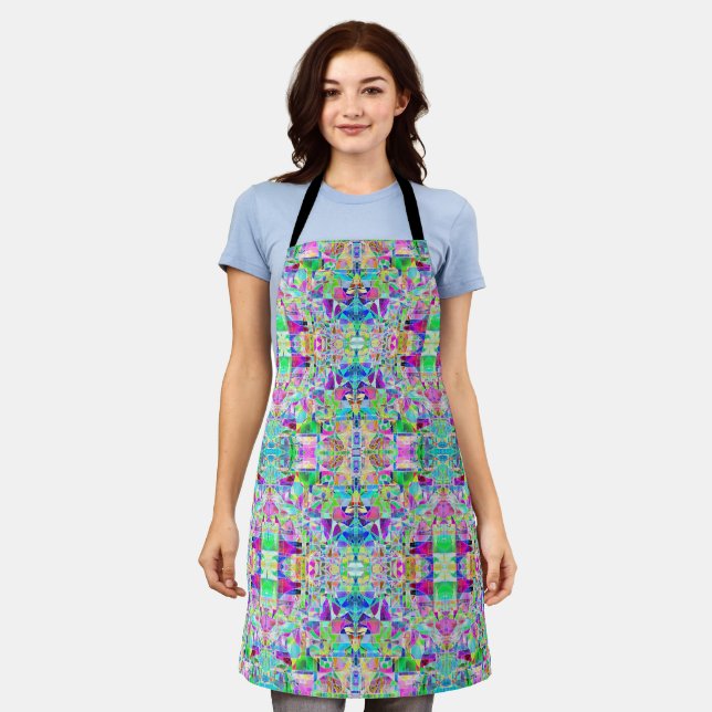 Cute colourful abstract geometric fragments design apron (Worn)