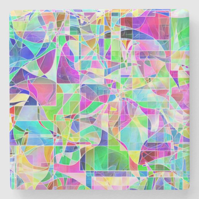 Cute colourful abstract geometric fragments design stone coaster (Front)
