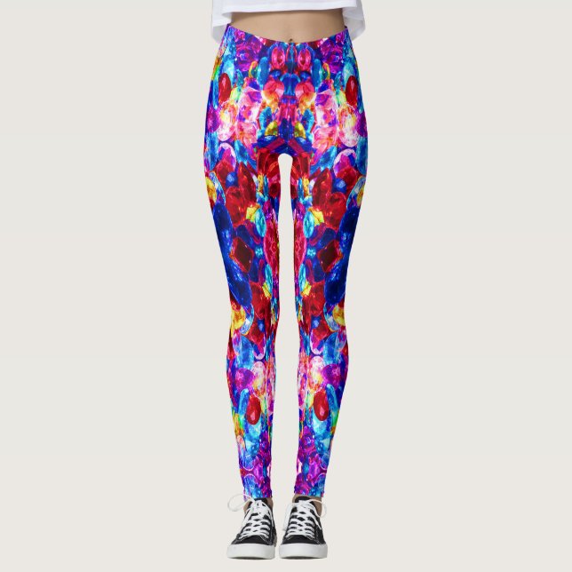 Cute colourful abstract jewellery texture leggings (Front)