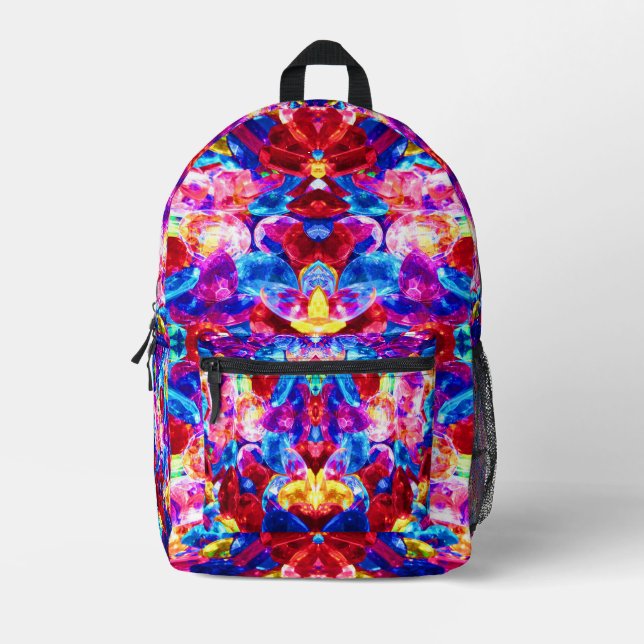 Cute colourful abstract jewellery texture printed backpack (Front)