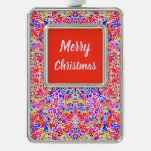 Cute colourful abstract lines painting silver plated framed ornament