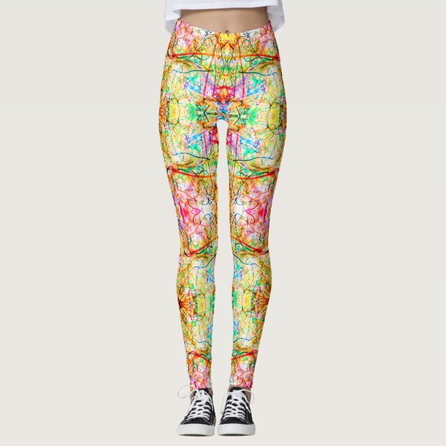 Cute colourful abstract lines throw pillow leggings (Front)