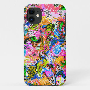 Cute colourful abstract mixed paisley flowers iPhone 11 case