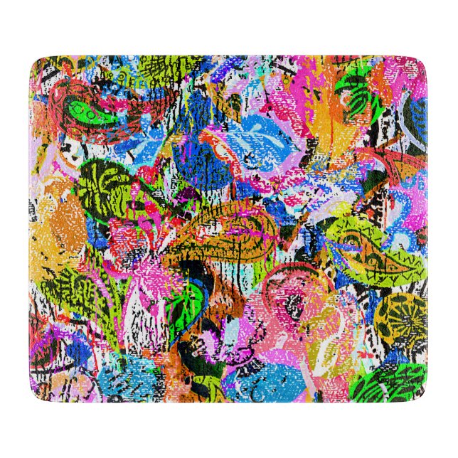 Cute colourful abstract mixed paisley flowers cutting board (Front)