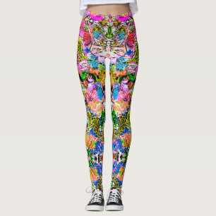 Cute colourful abstract mixed paisley flowers in P Leggings
