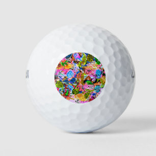 Cute colourful abstract mixed paisley flowers pape golf balls
