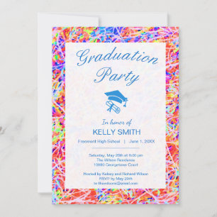 Cute colourful abstract painting graduation party invitation