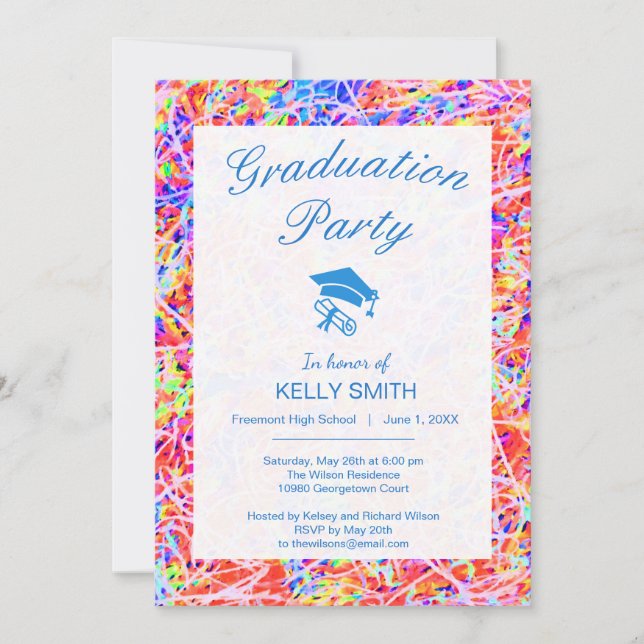 Cute colourful abstract painting graduation party invitation (Front)