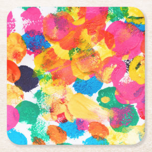 Cute colourful abstract painting square paper coaster