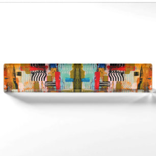 Cute colourful abstract painting throw pillow nameplate