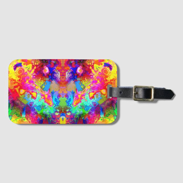 Cute colourful abstract phantom throw pillow luggage tag (Front Horizontal)