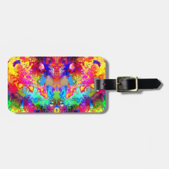 Cute colourful abstract phantom throw pillow luggage tag (Front Horizontal)