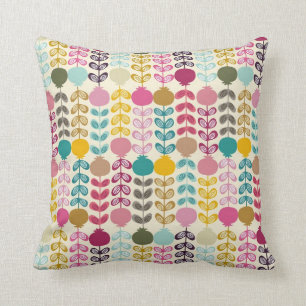 Cute Colourful Abstract Retro Tulips Pattern Cushion