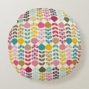 Cute Colourful Abstract Retro Tulips Pattern Round Cushion