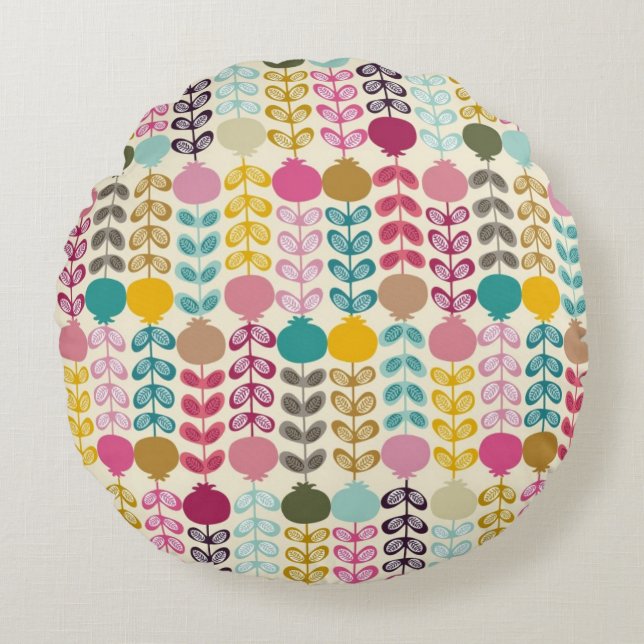 Cute Colourful Abstract Retro Tulips Pattern Round Cushion (Front)