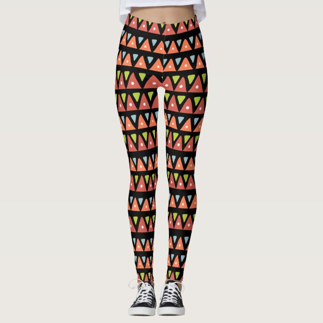 Cute Colourful Abstract Shapes Seamless Pattern Leggings (Front)