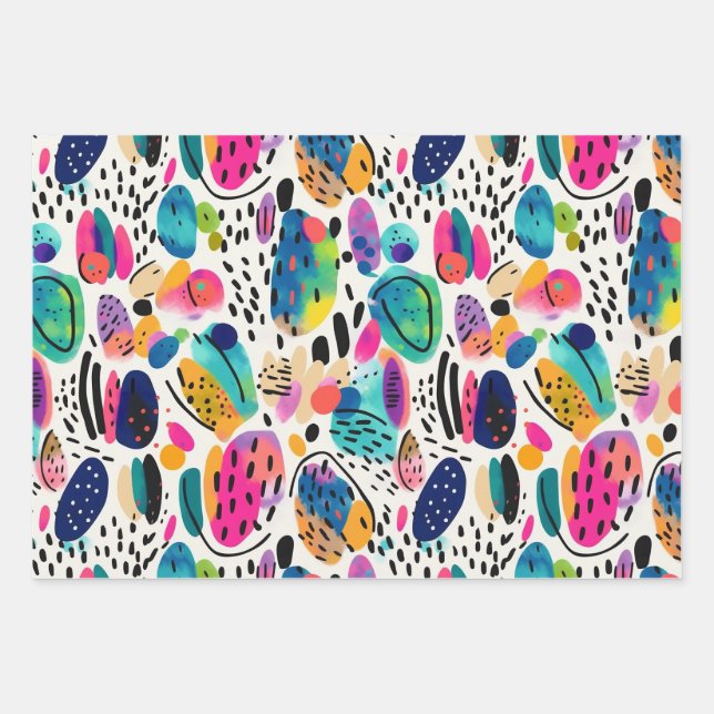 Cute Colourful Abstract Shapes Wrapping Paper Sheet (Front)