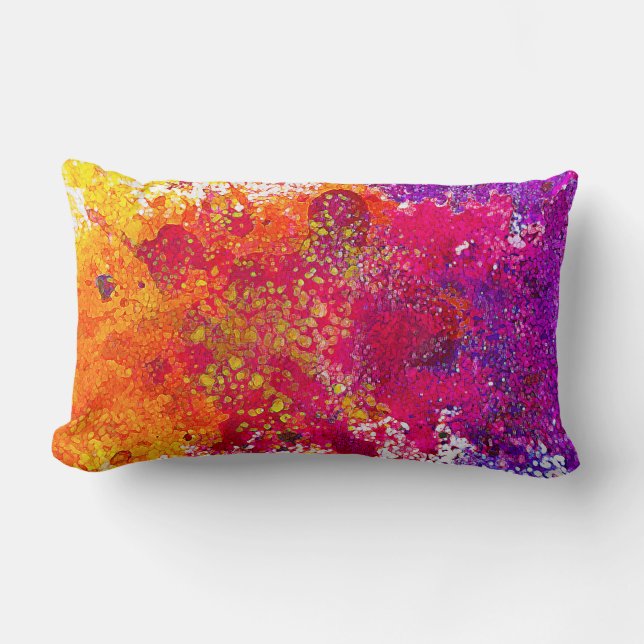 Cute colourful abstract splatter paint lumbar cushion (Front)