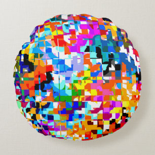 Cute colourful abstract squares notebook laptop sl round cushion