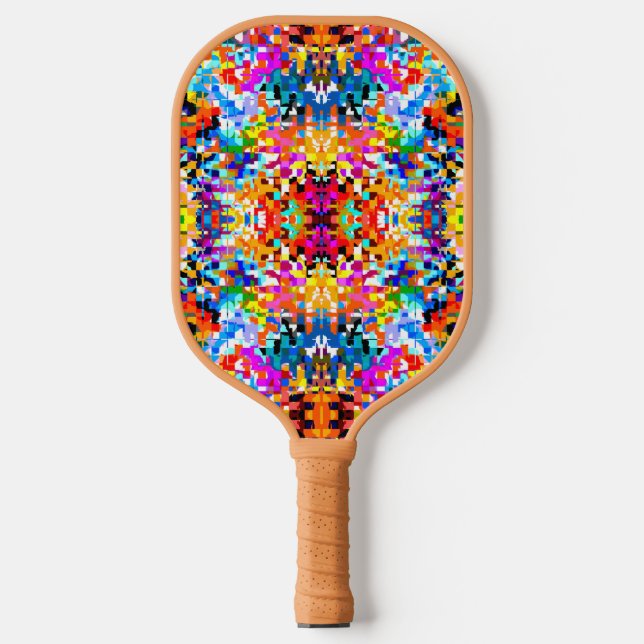Cute colourful abstract squares pickleball paddle (Front)