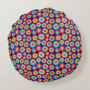 Cute colourful abstract suns patterns round cushion