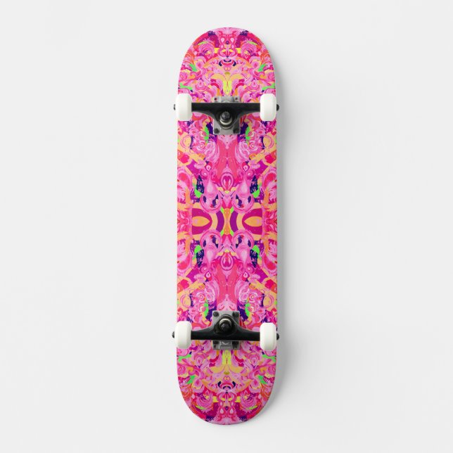 Cute colourful abstract swirls paint skateboard (Front)