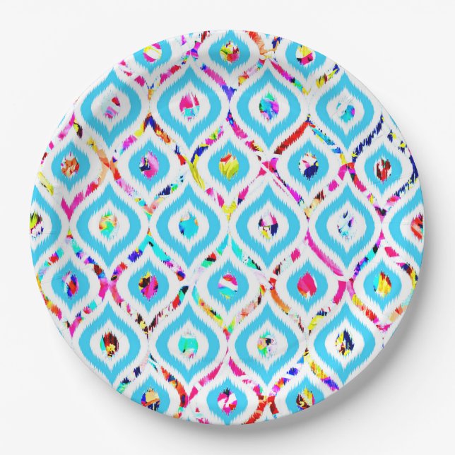 Cute colourful abstract zigzag patterns paper plate (Front)