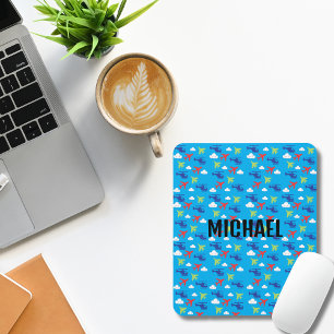 Cute Colourful Aeroplane & Clouds, Aviator, Custom Mouse Pad