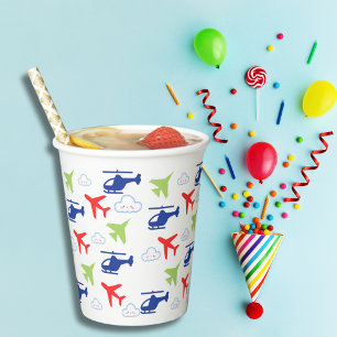 Cute Colourful Aeroplane & Clouds Aviator  Paper Cups