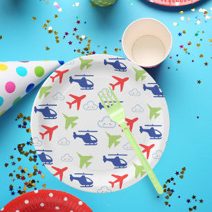 Cute Colourful Aeroplane & Clouds Aviator Paper Plate