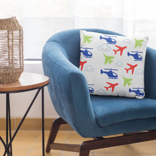 Cute Colourful Aeroplane & Clouds for Aviator Cushion