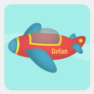 Cute Colourful Aeroplane Jet for Kids Square Sticker