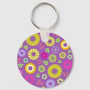 Cute colourful and purple summer flowers key ring