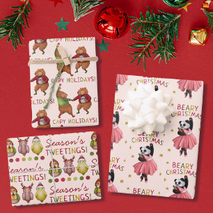 Cute Colourful Animal Christmas Pun Pattern Wrapping Paper Sheet