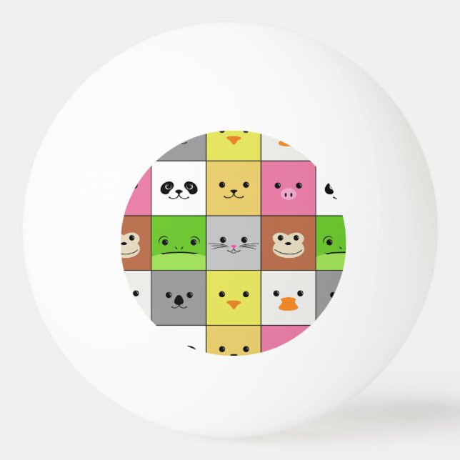 Cute Colourful Animal Face Squares Pattern Design Ping Pong Ball (Front)