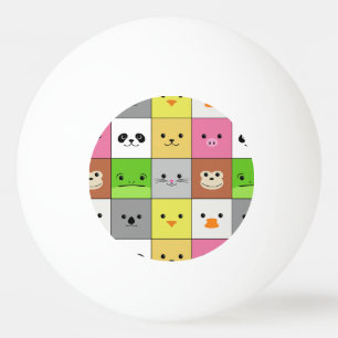 Cute Colourful Animal Face Squares Pattern Design Ping Pong Ball