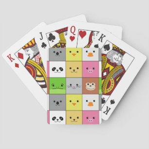 Cute Colourful Animal Face Squares Pattern Design Playing Cards