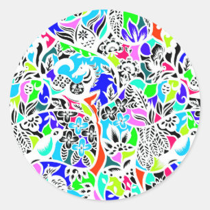 Cute colourful animals flowers design classic round sticker