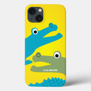 Cute Colourful Aqua and Yellow Alligator iPhone 13 Case