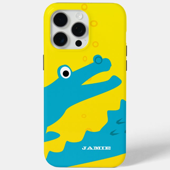 Cute Colourful Aqua and Yellow Alligator Case-Mate iPhone Case (Back)