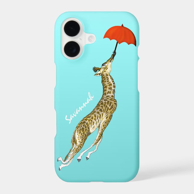 Cute Colourful Aqua Flying Giraffe Red Umbrella (Back)