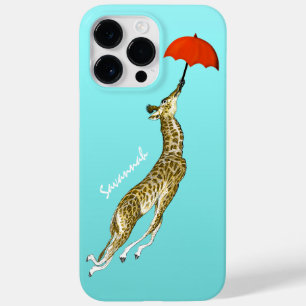 Cute Colourful Aqua Flying Giraffe Red Umbrella Case-Mate iPhone 14 Pro Max Case