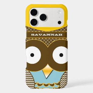 Cute Colourful Aqua Zigzag Mustard Yellow Owl