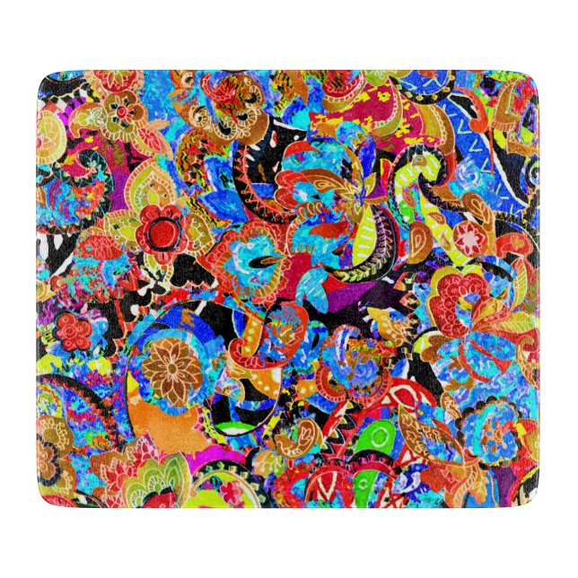 Cute colourful artistic flowers patterns cutting board (Front)